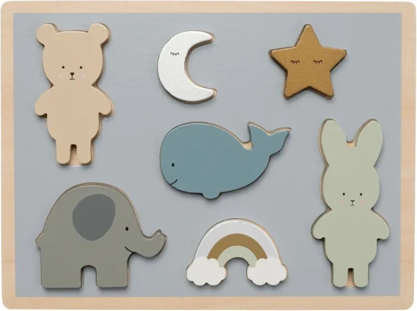 Jabadabado Drevené vkladacie puzzle Macko 7 dielikov – extra priľnavé, rozvoj jemnej motoriky