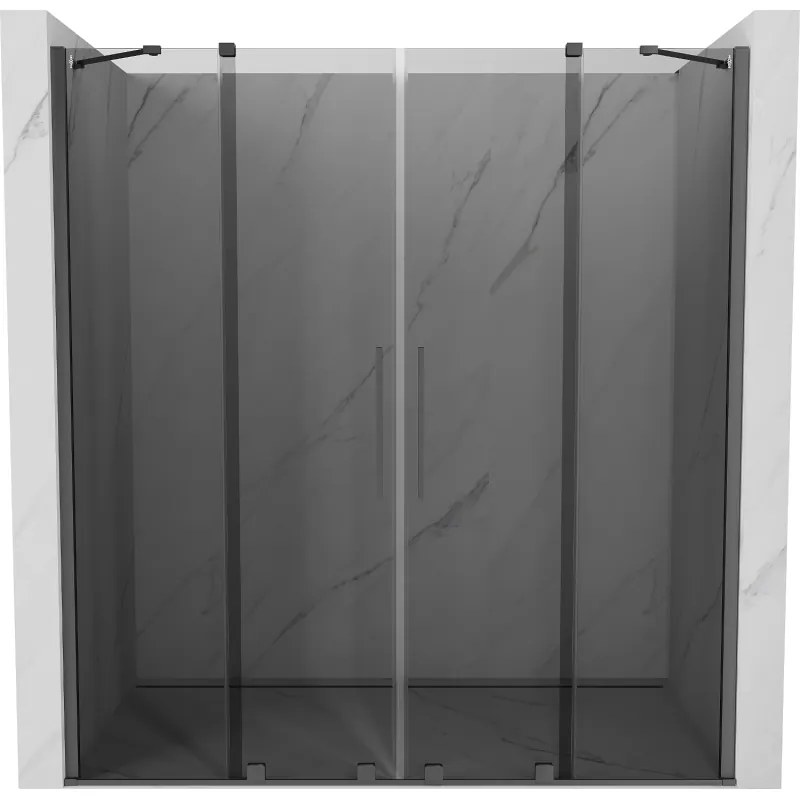 Mexen Velar Duo, posuvné sprchové dvere do otvoru 200 cm, 8mm šedé sklo, brúsený grafit, 871-200-000-42-95