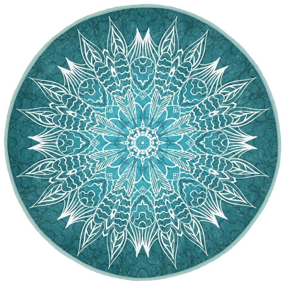 Tyrkysovomodrý prateľný okrúhly koberec vhodný pre robotické vysávače ø 80 cm Comfort – Mila Home