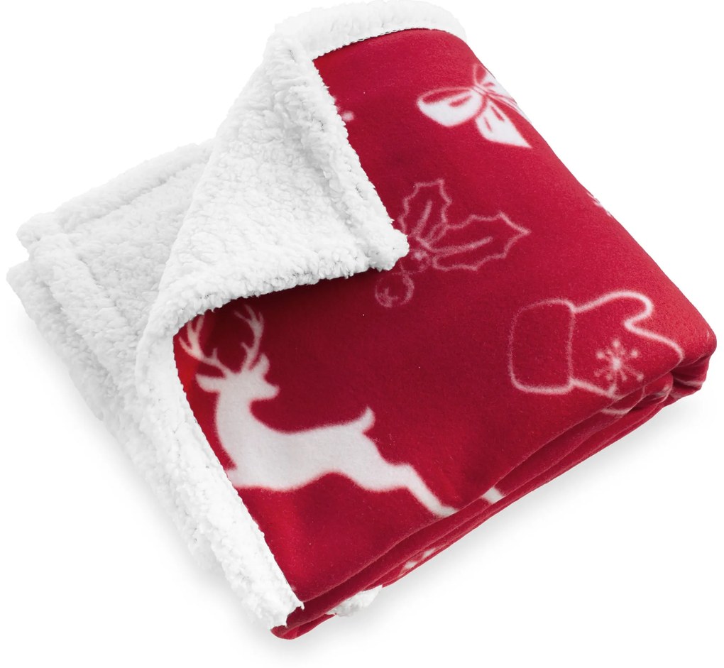 Červená vianočná deka s baránkom - 150 x 200 cm