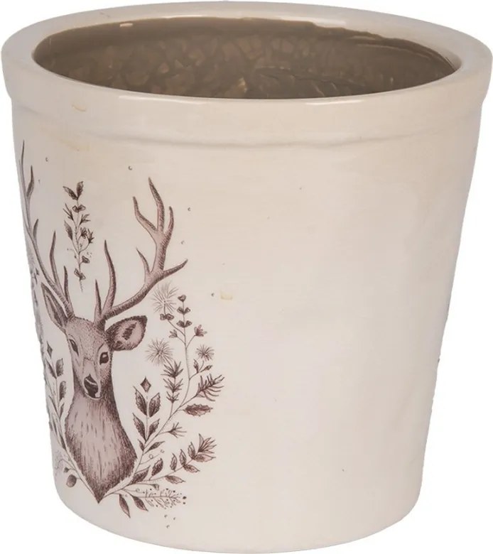 Béžový obal na kvetináč s jeleňom Gentle Wilderness L - Ø 17*16 cm