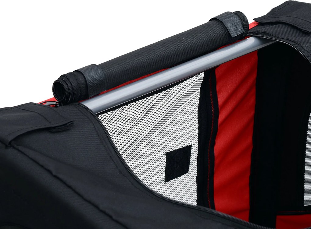 PawHut Cyklovozík pre domáce zvieratá s 8 reflexnými prvkami a príslušenstvom, oceľový, vodeodolný polyester, max. 30 kg, 130L x 73W x 90H cm, Červený