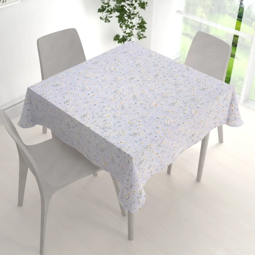 Biante Bavlnený štvorcový obrus Sandra SA-617 Margarétky na svetlo modrom 120x120 cm