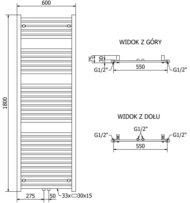 Mexen Hades, vykurovacie teleso 1800x600 mm, 780 W, chrómová, W104-1800-600-00-01