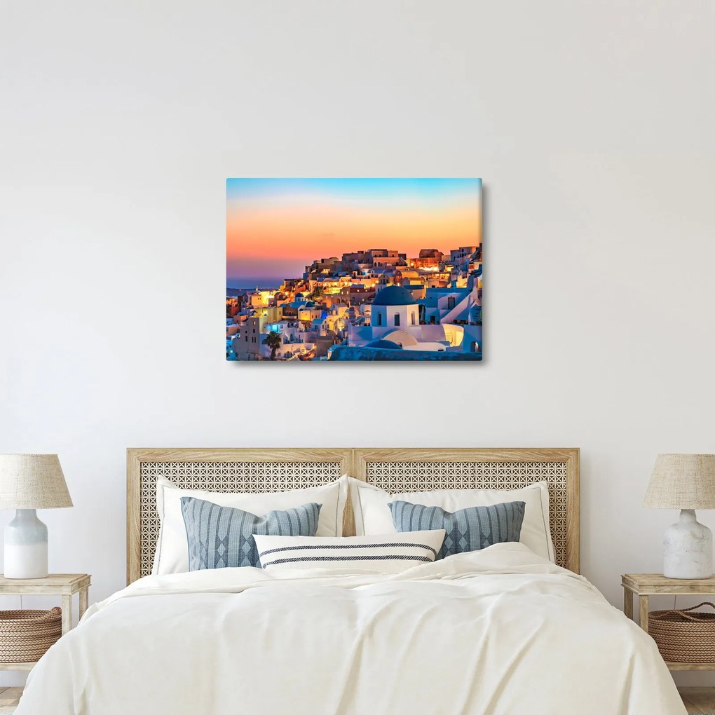 Obraz - Santorini pri zotmení (70x50 cm)