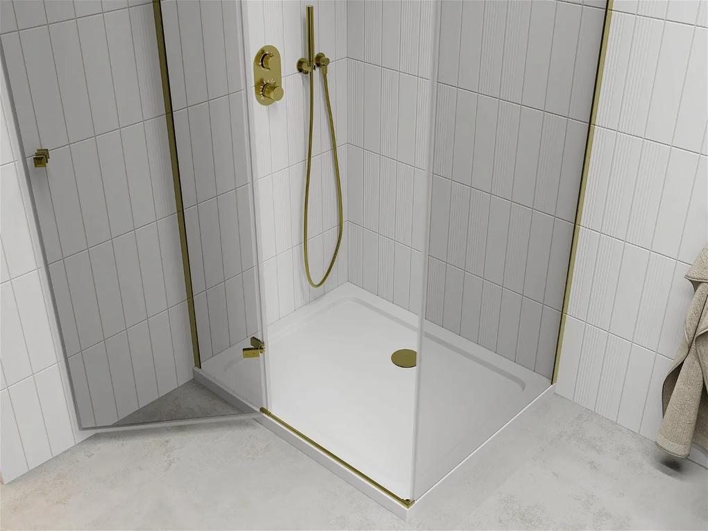 Mexen Roma, sprchovací kút 70 (dvere) x 80 (stena) cm, 6mm číre sklo, zlatý profil + slim sprchová vanička 5cm, 854-070-080-50-00-4010