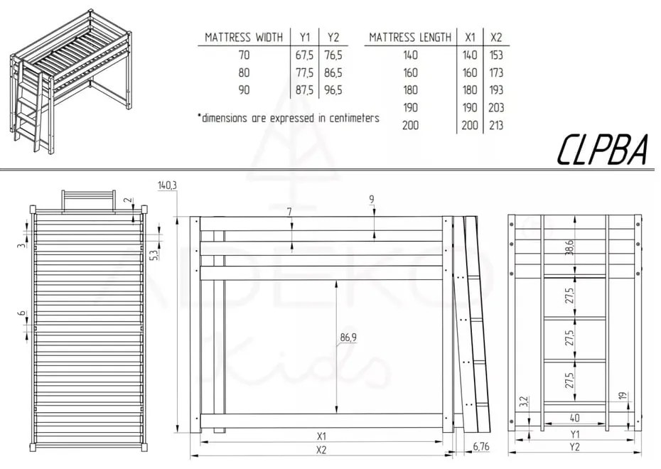 Vyvýšená detská posteľ z borovicového dreva 70x160 cm CLPBA - Adeko