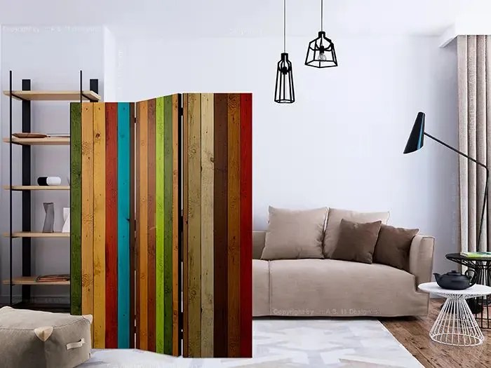 Paraván - Wooden rainbow [Room Dividers] Veľkosť: 135x172, Verzia: Akustický