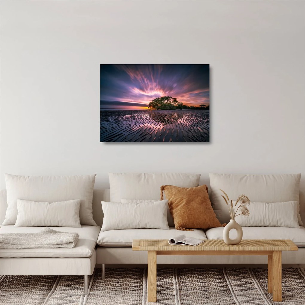 Sklenený obraz pláže pri západe slnka (70x50 cm)