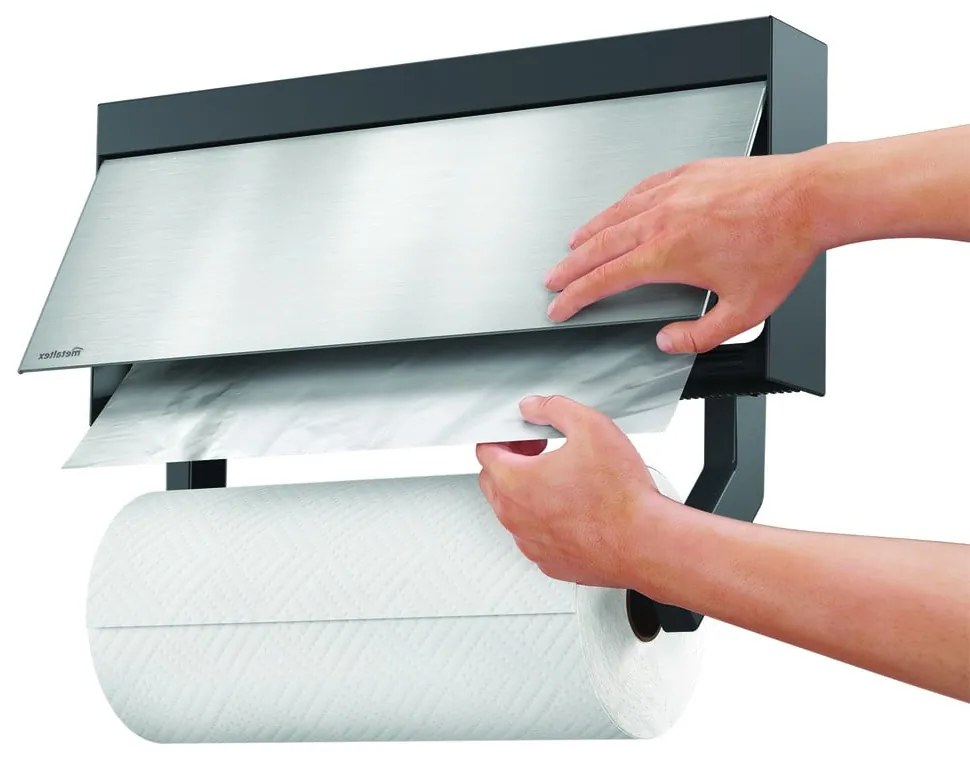 Nástenný držiak na kuchynské utierky a fólie Metaltex Tango Inox