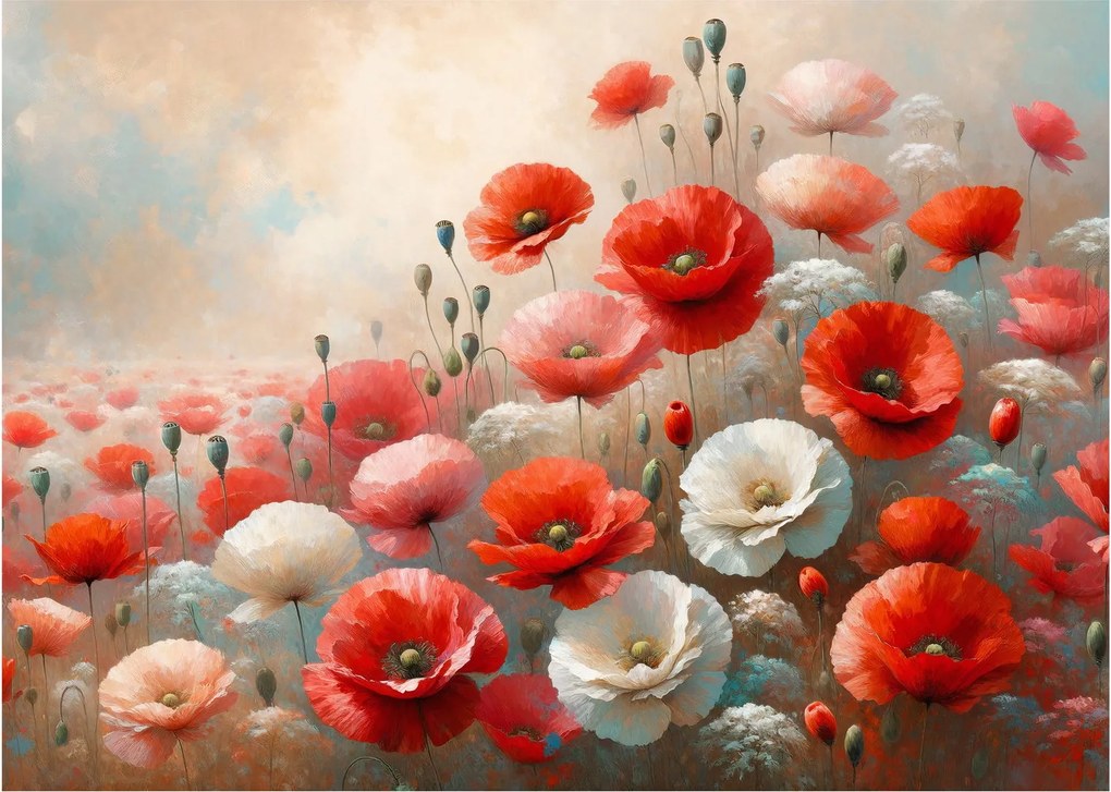 Sklenený obraz - Maľba vlčích makov (70x50 cm)
