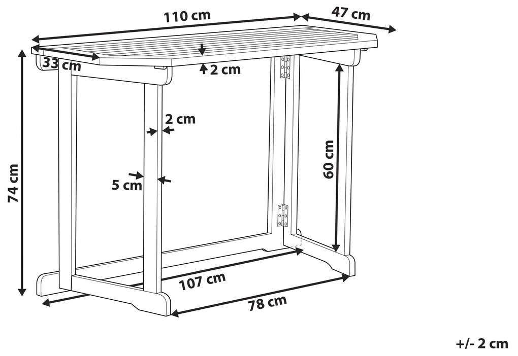 Skladací balkónový stôl z akácie 110 x 47 cm svetlé drevo TREIA Beliani