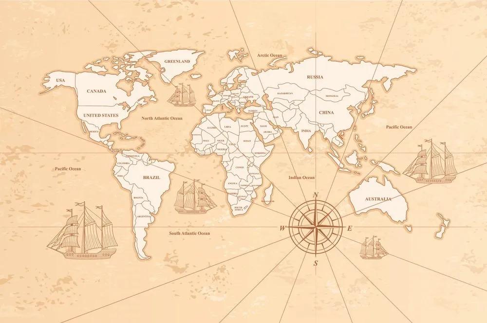 Samolepiaca tapeta zaujímavá béžová mapa sveta - 150x100