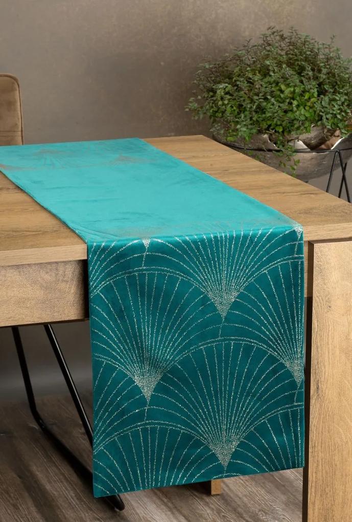 Dekorstudio Elegantný zamatový behúň na stôl BLINK 14 tmavotyrkysový Rozmer behúňa (šírka x dĺžka): 35x220cm