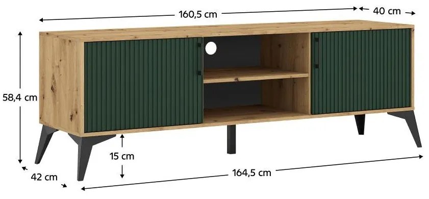 TV stolík/skrinka Luvonut LU1 (dub artisan + tmavozelená + čierna) . Vlastná spoľahlivá doprava až k Vám domov. 1097133