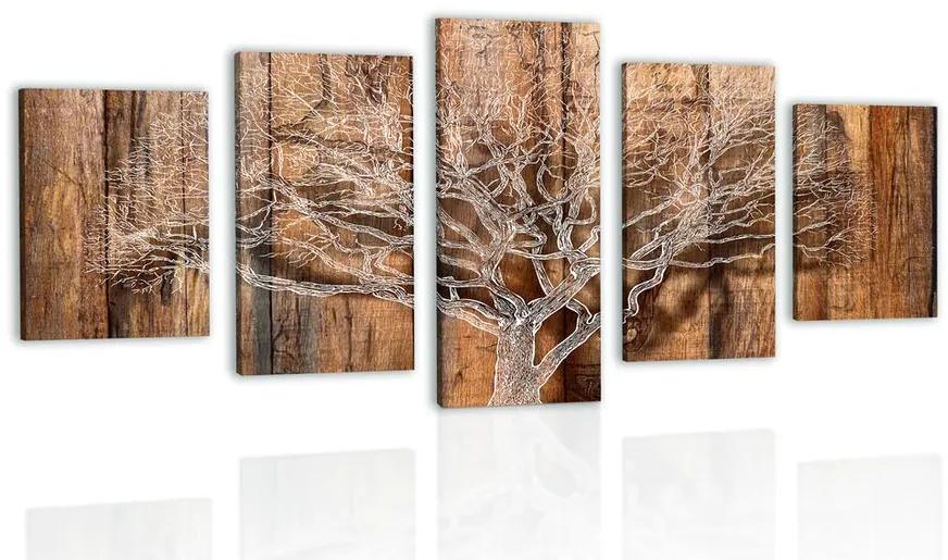 5-dielny obraz strom s imitáciou dreveného podkladu Varianta: 100x50