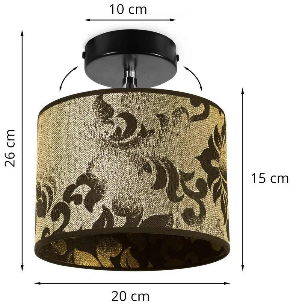 Nástenné svietidlo WERONA 1, 1x čierne/zlaté textilné tienidlo so vzorom, (možnosť polohovania)