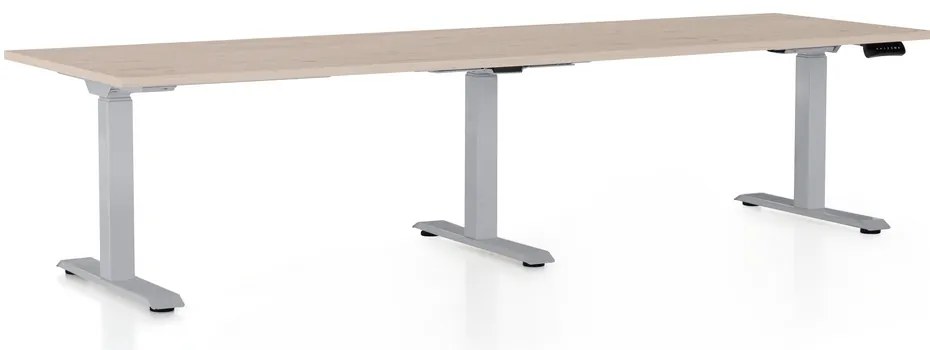 Výškovo nastaviteľný stôl OfficeTech Long, 260 x 80 cm, sivá podnož, dub