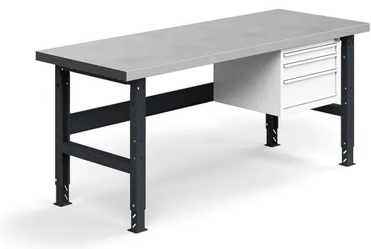 Dielenský stôl TRUST, 3 zásuvky, 2000x760mm, 600 kg, oceľový povrch