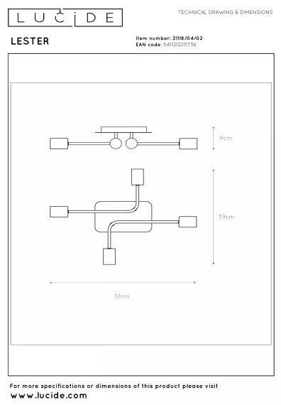 Lucide 21118/04/02 - Prisadené stropné svietidlo LESTER 4xE27/40W/230V, zlaté