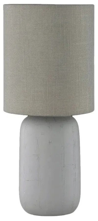 Sivá stolová lampa z keramiky a tkaniny Trio Clay, výška 35 cm