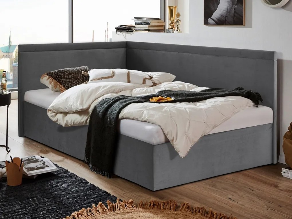 Rohová posteľ Travis ľavá120x200, šedá látka