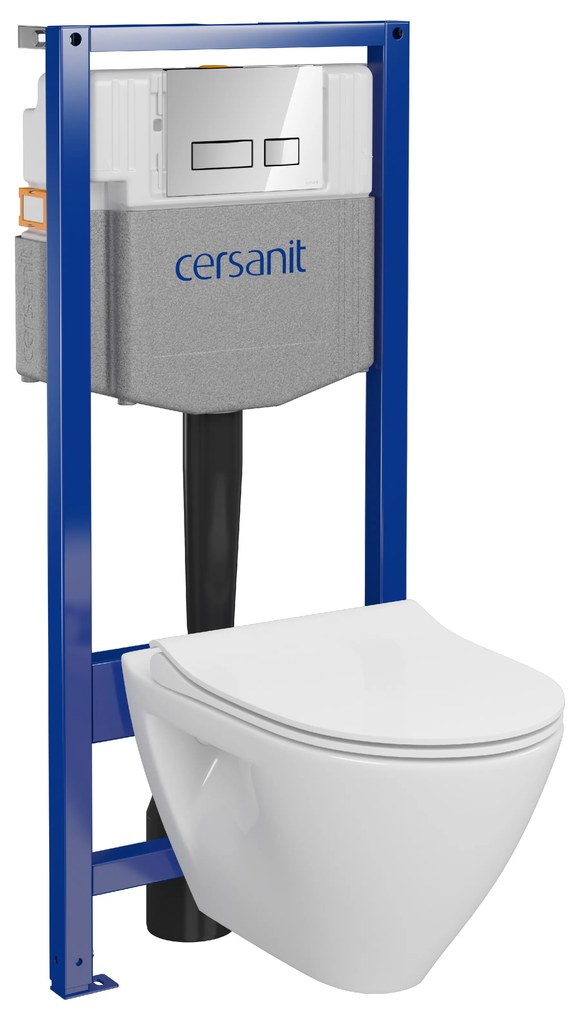 Cersanit Mille, System50 MECH podomietkový rám + závesná wc misa Mille Plus CleanOn + chrómové tlačidlo MOVI II, S701-752