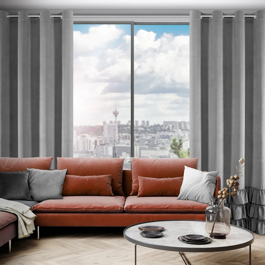 ZATEMŇOVACÍ ZÁVES NA KRÚŽKOCH MEGI 140X250 CM SIVÁ