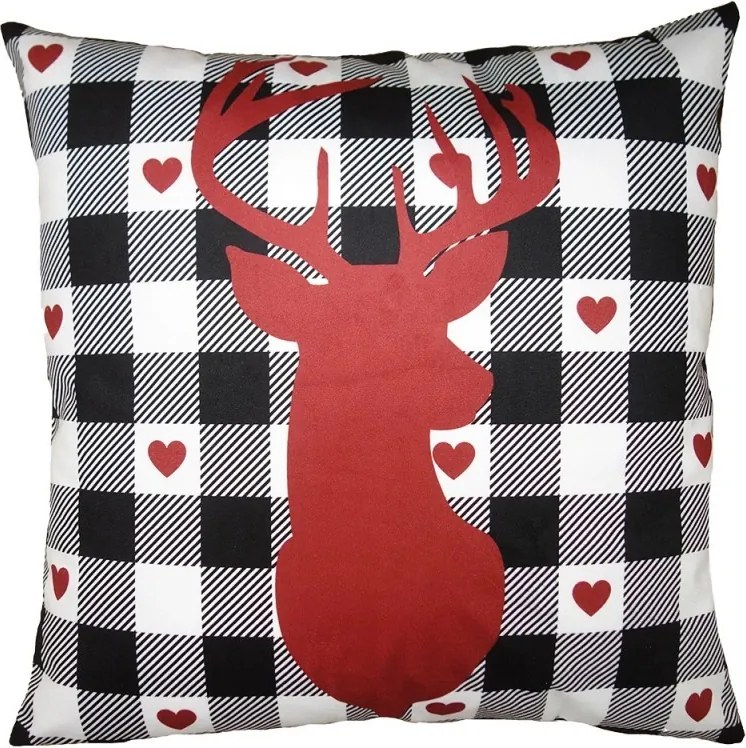 Bielo-červená obliečka na vankúš s jeleňom White&Red Deer - 45*45 cm