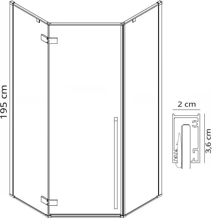 Päťuholníkový sprchovací kút REA DIAMOND 100x100 cm, zlatý/transparent - bez vaničky