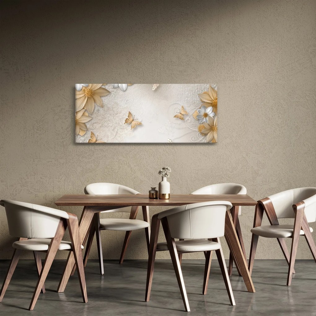 Obraz - Kvety s motýlikmi (120x50 cm)