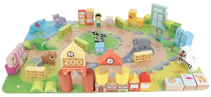 Edukačné kocky ZOO, 66 ks + puzzle podložka