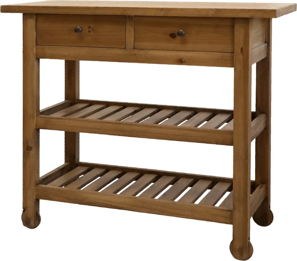 Hnedý antik drevený vozík na kolieskach so šuplíkmi Servia - 100*40*85cm