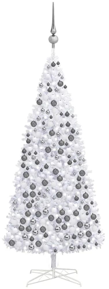 Umelý vianočný stromček s LED a súpravou gulí 400 cm biely 3077887