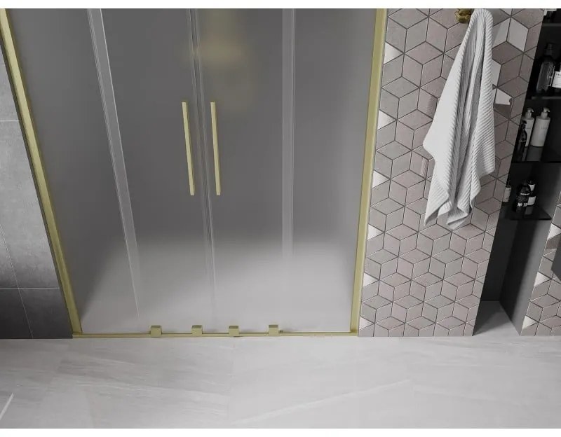 Mexen Velar Duo, posuvné sprchové dvere do otvoru 160 cm, 8mm sklo námraza, zlatá matná, 871-160-000-32-55