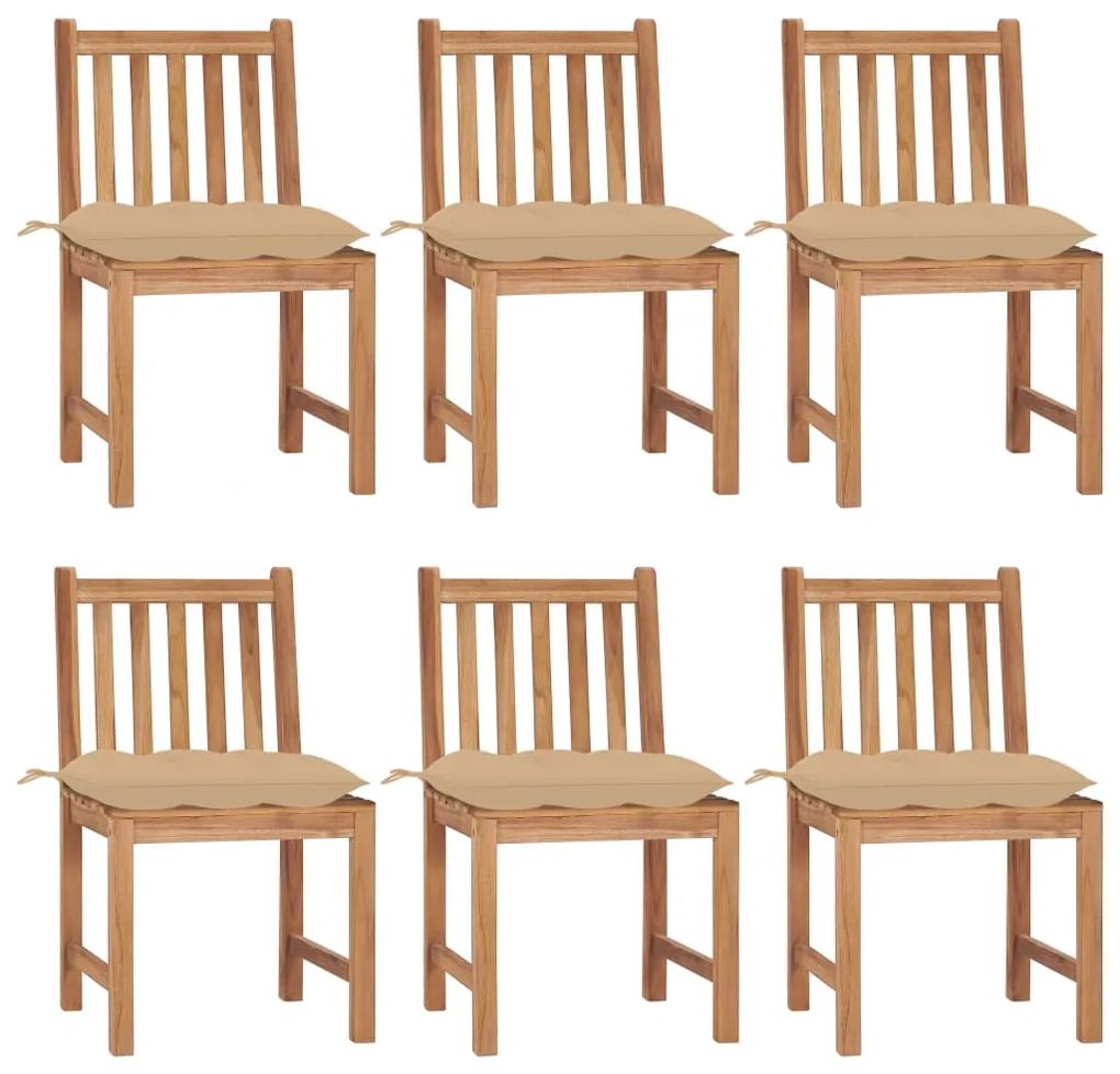 Záhradné stoličky 6 ks s podložkami tíkový masív