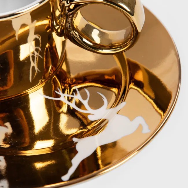 Šálka s podšálkou FEHER s jeleňom, zlatá 713019