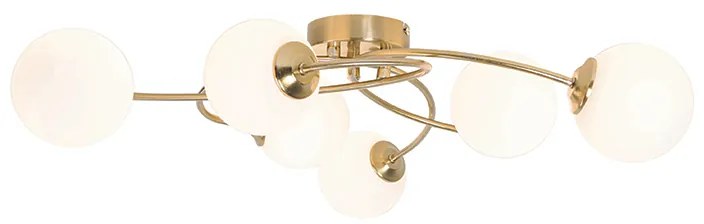 Moderné stropné svietidlo zlaté s opálovým sklom 6-žiarovkové - Atény
