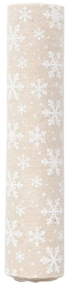 Béžový vianočný behúň / látka na stôl s vločkami - 30*300 cm