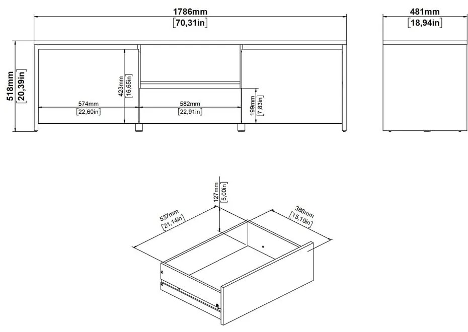 Biely/v prírodnej farbe TV stolík v dekore duba 179x52x48 cm Next – Tvilum