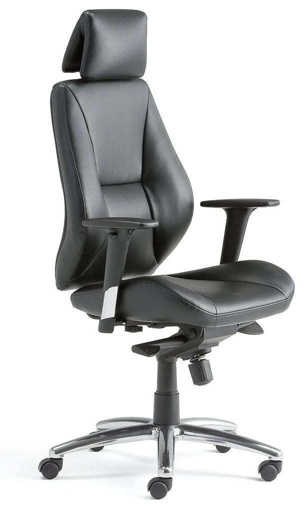 Kancelárska stolička STIRLING, vysoké operadlo, čierna koža