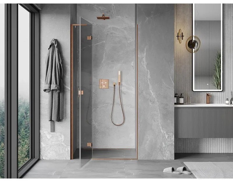 Mexen Mist-H L, 1-krídlové sprchové dvere ľavé 100 cm, číre sklo, medený matný profil, 8A5L-100-000-65-00-L