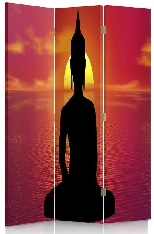 Ozdobný paraván Buddha Meditation Zen Spa - 110x170 cm, trojdielny, obojstranný paraván 360°