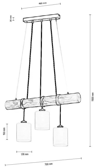 Spot-Light 68869351 - Závesný luster na lanku TRENO 3xE27/25W/230V borovica