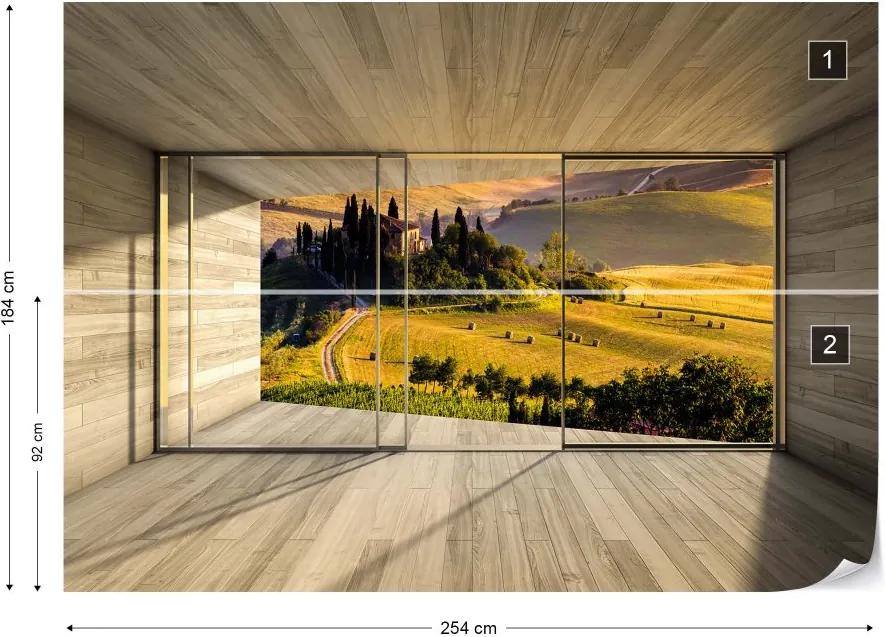 GLIX Fototapeta - Tuscan Landscape 3D Modern Window View Vliesová tapeta  - 254x184 cm