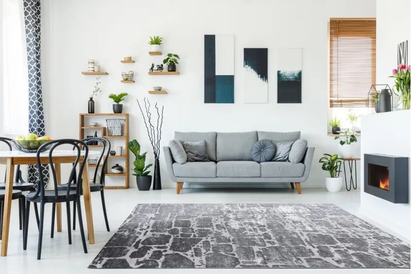 Moderný MEFE koberec 6184 Dlažba tehla, sivý