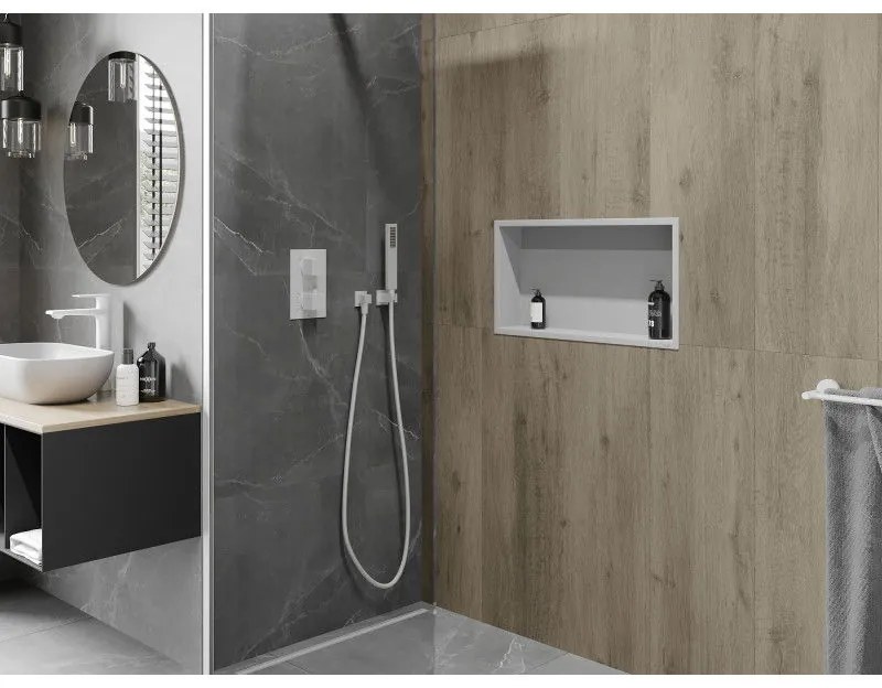 Mexen X-Wall-R, polička na zapustenie na obklad s golierom 60 x 30 cm, biela, 1920603010