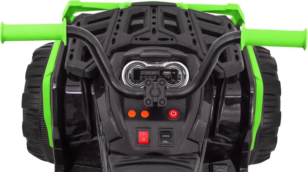 Ramiz Štvorkolka ATV 2,4 GHz na batériový pohon pre deti čierna a zelená + diaľkové ovládanie + EVA kolesá + MP3 rádio + pomalý štart