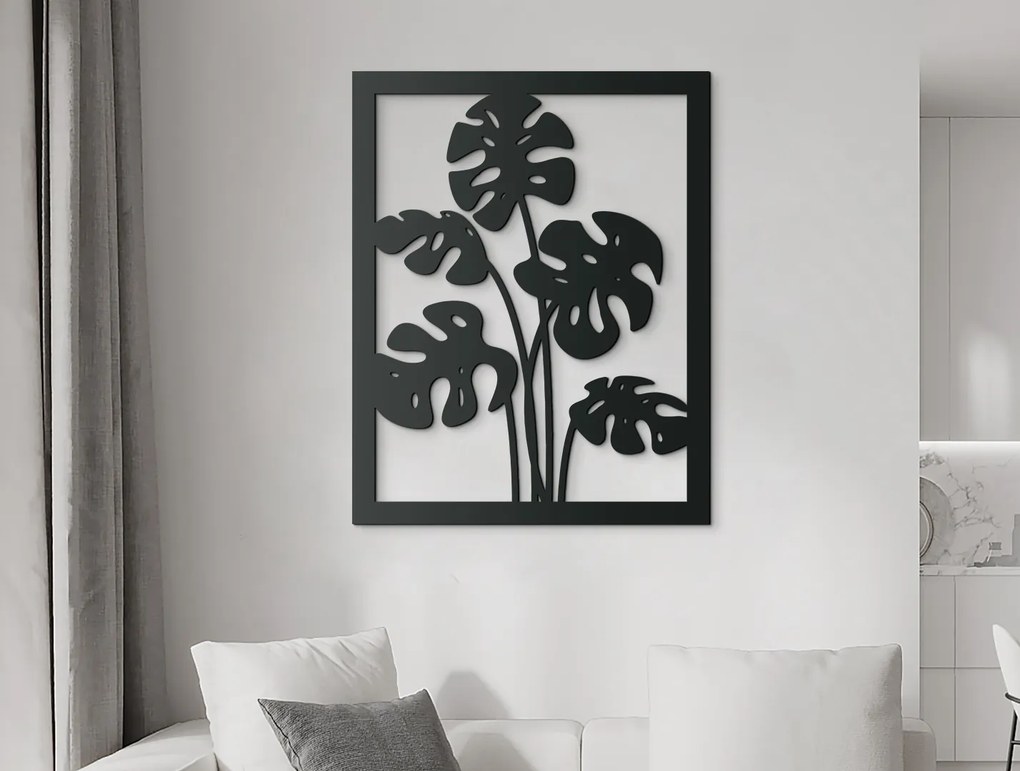 drevko Drevený obraz Listy kvetu Monstera deliciosa Rozmer obrazu: 41,5 x 32,5 cm, Farba dekorácie: Čierna