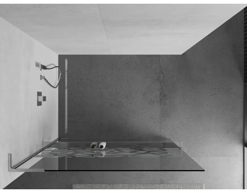 Mexen Kioto+ L, sprchová zástena Walk-In s poličkou a vešiakom 70 x 200 cm, 8mm číre sklo biely vzor, chrómový profil, 800-070-123-01-85